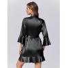 Ekouaer Womens Silk Robes Black Bridesmaids Wedding Robe 3/4 Sleeve Ruffled Short Bathrobes Kimono Bride Satin Bathrobes Black S