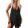 Ekouaer Rompers for Women Summer Casual Sleeveless Spaghetti Strap Shorts Overalls Jumpsuits Beach Outfits with Pockets(Black)