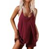 Ekouaer Rompers for Women Summer Casual Sleeveless Spaghetti Strap Shorts Overalls Jumpsuits Beach Outfits with Pockets(Dark Red)