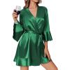 Ekouaer Satin Robe for Women Ruffle Hem Sexy Lingerie Robes Silky Bathrobe Bridesmaid Robes 3/4 Sleeve Sleepwear Peacock Blue L