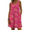 Ekouaer Womens Overalls Summer Rompers Sleeveless Short Jumpsuits Casual Beach Vacation Outfits with Pockets(Floral Rose)