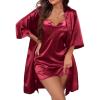 Ekouaer Women’s Satin Robe Set Nightgown with Robes Silk Pajama Set 2 Pieces Lingerie Cowl Neck Cami Sleepwear Sets