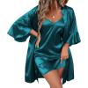 Ekouaer Women’s Satin Robe Set V-neck 2 Piece Silk Bathrobe Set Bridal Party Robes (Dark Green, Medium)