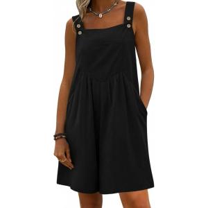 Ekouaer Womens Overalls Summer Rompers Sleeveless Short Jumpsuits Casual Beach Vacation Outfits with Pockets(Black)
