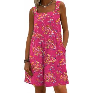 Ekouaer Womens Overalls Summer Rompers Sleeveless Short Jumpsuits Casual Beach Vacation Outfits with Pockets(Floral Rose)