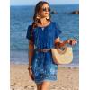 Ekouaer Swimsuit Coverup for Women 2026 Petal Short Sleeve Bathing Suit Cover Ups Summer T Shirt Dress Flowy Sundresses(Blue Floral)
