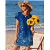 Ekouaer Swimsuit Coverup for Women 2026 Petal Short Sleeve Bathing Suit Cover Ups Summer T Shirt Dress Flowy Sundresses(Blue Floral)