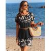 Ekouaer Swimsuit Coverup for Women 2026 Petal Short Sleeve Bathing Suit Cover Ups Summer T Shirt Dress Flowy Sundresses(Leaf Khaki Black)