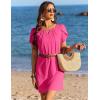 Ekouaer Swimsuit Coverup for Women 2026 Petal Short Sleeve Bathing Suit Cover Ups Summer T Shirt Dress Flowy Sundresses(Rose Red)