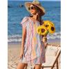 Ekouaer Swimsuit Coverup for Women 2026 Petal Short Sleeve Bathing Suit Cover Ups Summer T Shirt Dress Flowy Sundresses(Striped Ribbon)