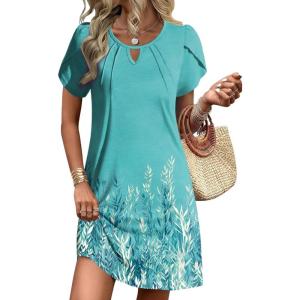 Ekouaer Swimsuit Coverup for Women 2026 Petal Short Sleeve Bathing Suit Cover Ups Summer T Shirt Dress Flowy Sundresses(Green Floral)