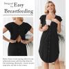 Ekouaer Labor and Delivery Gown 3 in 1 Nursing/Hospital/Breastfeeding/Maternity Flying Short Sleeve Nightgown with Button(Black)