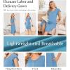 Ekouaer Labor and Delivery Gown 3 in 1 Nursing/Hospital/Breastfeeding/Maternity Flying Short Sleeve Nightgown with Button(Blue)