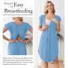 Ekouaer Labor and Delivery Gown 3 in 1 Nursing/Hospital/Breastfeeding/Maternity Flying Short Sleeve Nightgown with Button(Blue)