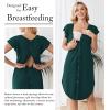 Ekouaer Labor and Delivery Gown 3 in 1 Nursing/Hospital/Breastfeeding/Maternity Flying Short Sleeve Nightgown with Button(Dark Green)