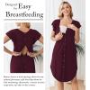 Ekouaer Labor and Delivery Gown 3 in 1 Nursing/Hospital/Breastfeeding/Maternity Flying Short Sleeve Nightgown with Button(Maroon)