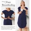Ekouaer Labor and Delivery Gown 3 in 1 Nursing/Hospital/Breastfeeding/Maternity Flying Short Sleeve Nightgown with Button(Navy Blue)