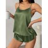 Ekouaer Silk Pajamas Set for Women Satin Backless Lingerie Pjs Cami Top and Shorts Nightwear(Noble Army Green)