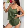 Ekouaer Silk Pajamas Set for Women Satin Backless Lingerie Pjs Cami Top and Shorts Nightwear(Noble Army Green)