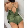 Ekouaer Silk Pajamas Set for Women Satin Backless Lingerie Pjs Cami Top and Shorts Nightwear(Noble Army Green)