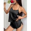Ekouaer Silk Pajamas Set for Women Satin Backless Lingerie Pjs Cami Top and Shorts Nightwear(Noble Black)