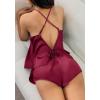 Ekouaer Silk Pajamas Set for Women Satin Backless Lingerie Pjs Cami Top and Shorts Nightwear(Noble Dark Red)
