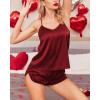 Ekouaer Silk Pajamas Set for Women Satin Backless Lingerie Pjs Cami Top and Shorts Nightwear(Noble Dark Red)