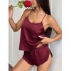 Ekouaer Silk Pajamas Set for Women Satin Backless Lingerie Pjs Cami Top and Shorts Nightwear(Noble Dark Red)