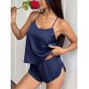 Ekouaer Silk Pajamas Set for Women Satin Backless Lingerie Pjs Cami Top and Shorts Nightwear(Noble Navy)