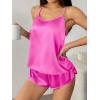 Ekouaer Silk Pajamas Set for Women Satin Backless Lingerie Pjs Cami Top and Shorts Nightwear(Noble Rose Red)