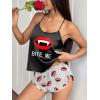 Ekouaer Silk Pajamas Set for Women Satin Backless Lingerie Pjs Cami Top and Shorts Nightwear(Print-bite Lip Red)