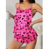 Ekouaer Silk Pajamas Set for Women Satin Backless Lingerie Pjs Cami Top and Shorts Nightwear(Print-blackpink Leopard)