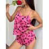Ekouaer Silk Pajamas Set for Women Satin Backless Lingerie Pjs Cami Top and Shorts Nightwear(Print-blackpink Leopard)
