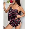 Ekouaer Silk Pajamas Set for Women Satin Backless Lingerie Pjs Cami Top and Shorts Nightwear(Print-chaos Hearts)