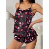 Ekouaer Silk Pajamas Set for Women Satin Backless Lingerie Pjs Cami Top and Shorts Nightwear(Print-chaos Hearts)