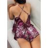 Ekouaer Silk Pajamas Set for Women Satin Backless Lingerie Pjs Cami Top and Shorts Nightwear(Print-grad Pink Leopard)