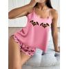 Ekouaer Silk Pajamas Set for Women Satin Backless Lingerie Pjs Cami Top and Shorts Nightwear(Print-pink Bat)