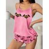Ekouaer Silk Pajamas Set for Women Satin Backless Lingerie Pjs Cami Top and Shorts Nightwear(Print-pink Bat)
