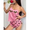 Ekouaer Silk Pajamas Set for Women Satin Backless Lingerie Pjs Cami Top and Shorts Nightwear(Print-pink Bat)