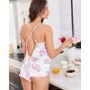 Ekouaer Silk Pajamas Set for Women Satin Backless Lingerie Pjs Cami Top and Shorts Nightwear(Print-pink Hydrangea)