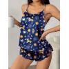 Ekouaer Silk Pajamas Set for Women Satin Backless Lingerie Pjs Cami Top and Shorts Nightwear(Print-tiger/Moon/Sun/Star)
