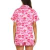 Ekouaer Silk Pajamas for Women Short Sleeve Sleepwear Soft Button Down Loungewear 2 Piece Satin Pjs Shorts Set(Pink Heart)