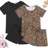 Ekouaer 2 Pack Womens Pajama Sets Short Sleeve Sleepwear Soft Crew Neck Pj Shorts Set Printed Loungewear Set S-XXL(Black/Leopard)