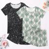 Ekouaer 2 Pack Womens Pajama Sets Short Sleeve Sleepwear Soft Crew Neck Pj Shorts Set Printed Loungewear Set S-XXL(Green Print/Black Star)