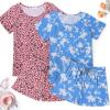 Ekouaer 2 Pack Womens Pajama Sets Short Sleeve Sleepwear Soft Crew Neck Pj Shorts Set Printed Loungewear Set S-XXL(Pink Leopard/Blue Floral)