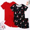 Ekouaer 2 Pack Womens Pajama Sets Short Sleeve Sleepwear Soft Crew Neck Pj Shorts Set Printed Loungewear Set S-XXL(Red/Christmas Print)