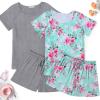 Ekouaer 2 Pack Womens Pajama Sets Short Sleeve Sleepwear Soft Crew Neck Pj Shorts Set Printed Loungewear Set S-XXL(Rose Print/Grey)