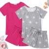 Ekouaer 2 Pack Womens Pajama Sets Short Sleeve Sleepwear Soft Crew Neck Pj Shorts Set Printed Loungewear Set S-XXL(Star Print/Rosy)
