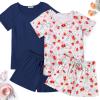 Ekouaer 2 Pack Womens Pajama Sets Short Sleeve Sleepwear Soft Crew Neck Pj Shorts Set Printed Loungewear Set S-XXL(White Floral Print/Navy)