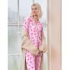Ekouaer Pajamas Women’s Long Sleeve Sleepwear Soft Button Down Loungewear Pjs Lounge Set Nightwear XS-XXL(Bow Knot Pink)